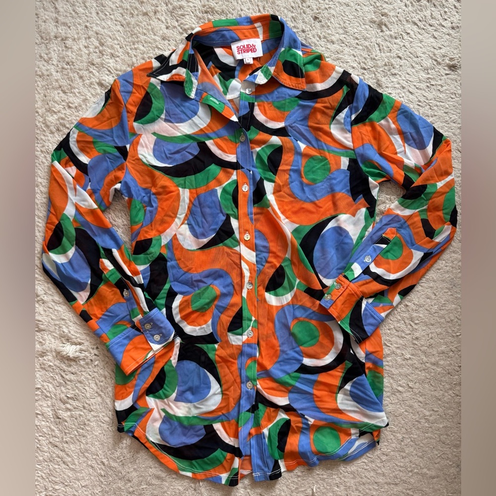 Solid & striped artsy mesh button down